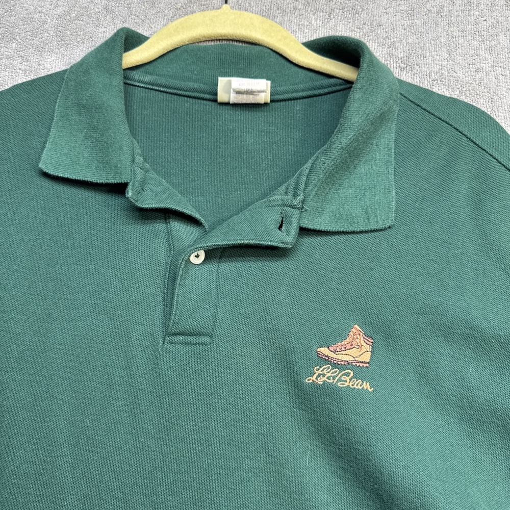 LL Bean Men's Vintage 90s Green Pique Polo Shirt Duck Embroidered Large
